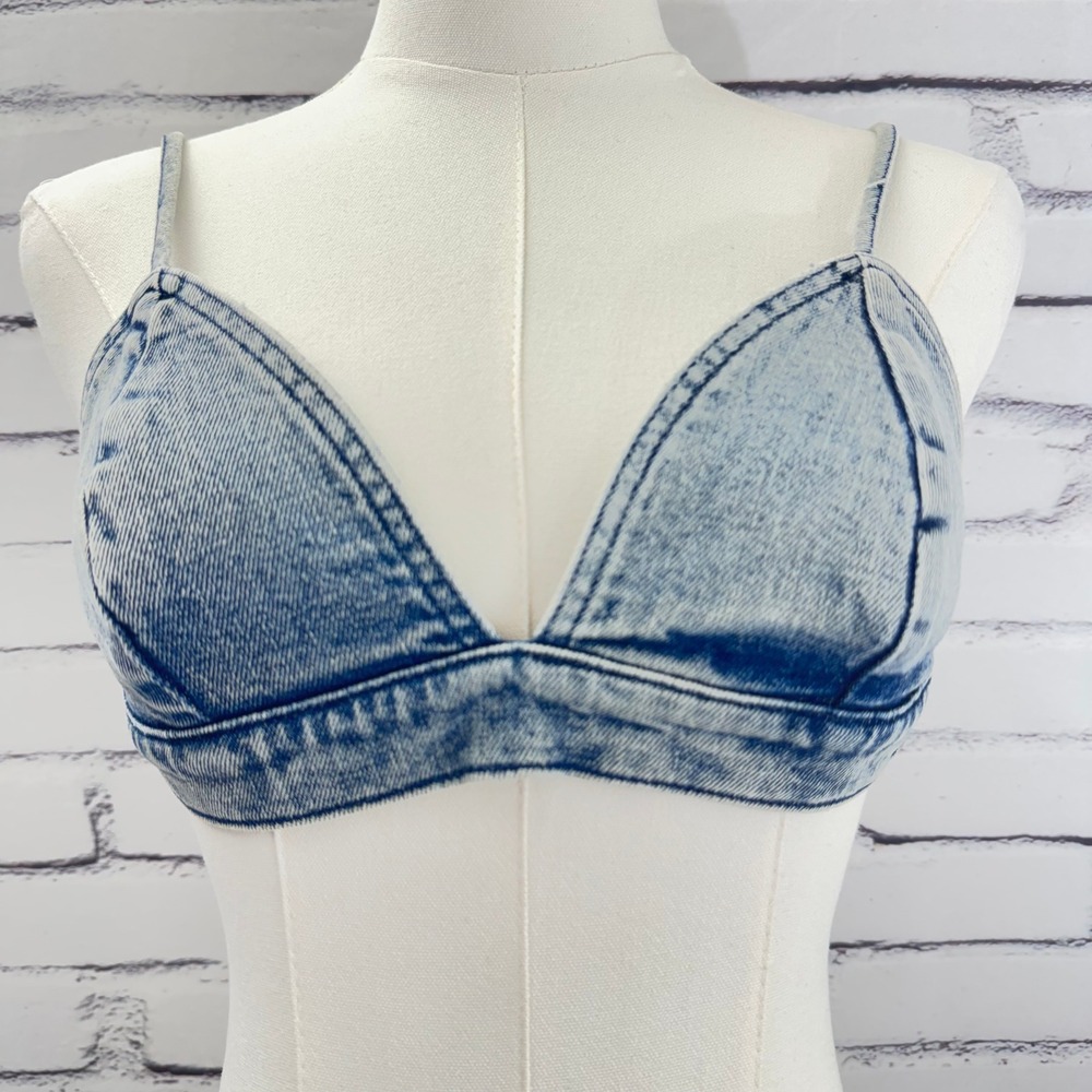 SER.O.YA Sorrento 148 Denim Bralette Blue Acid Wash Triangle Top Small Italy